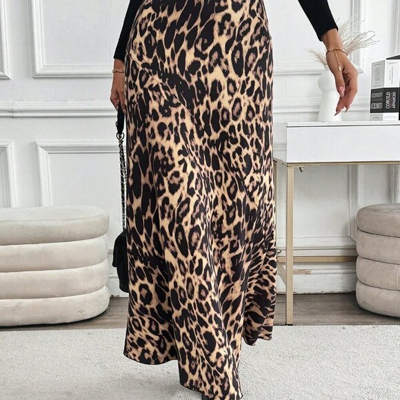 Multicolor Elegant Women's Casual High-Waisted Leopard Print Long Skirt - Picture 5 of 6